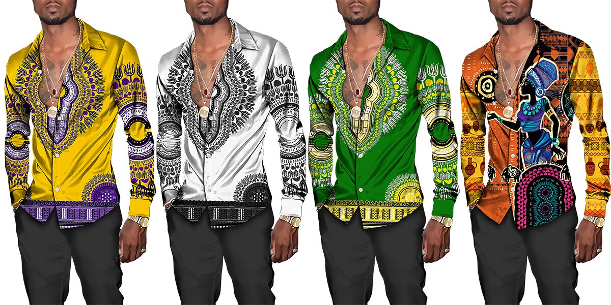 Summer African Men's Short/Long Sleeve Shirt Street Fashion Outfits Ethnic Style 3D Print Graphic Blouses Retro Dashiki Clothes