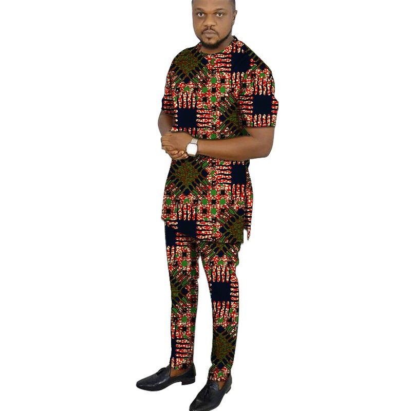 African clothing men's print short sleeve shirt with trouser Ankara fashion pant sets customize wedding male formal outfits