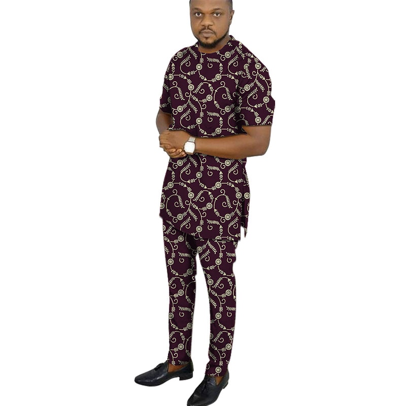 African clothing men's print short sleeve shirt with trouser Ankara fashion pant sets customize wedding male formal outfits