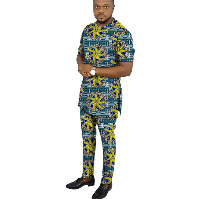 African clothing men's print short sleeve shirt with trouser Ankara fashion pant sets customize wedding male formal outfits