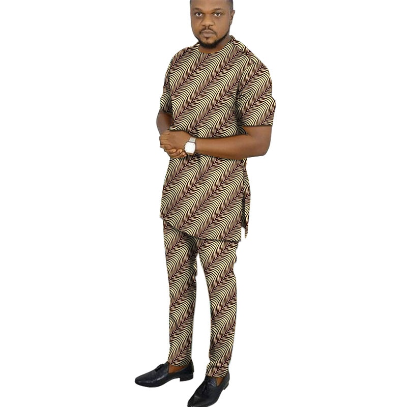 African clothing men's print short sleeve shirt with trouser Ankara fashion pant sets customize wedding male formal outfits