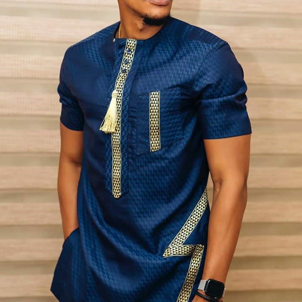 Summer Fashion Style 2021 New African Men Short Sleeve Dashiki T-shirt African Clothes Men