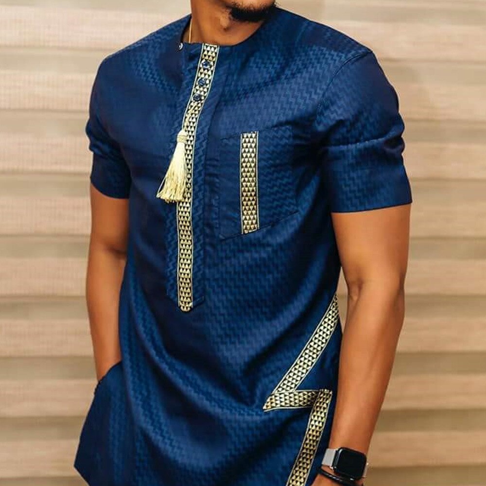 Summer Fashion Style 2021 New African Men Short Sleeve Dashiki T-shirt African Clothes Men