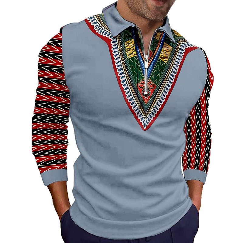 New Folk-custom African Print Polo Shirt Men Clothing Fashion Long Sleeve Lapel Blouse T-shirts Business Casual Men Polo Tops