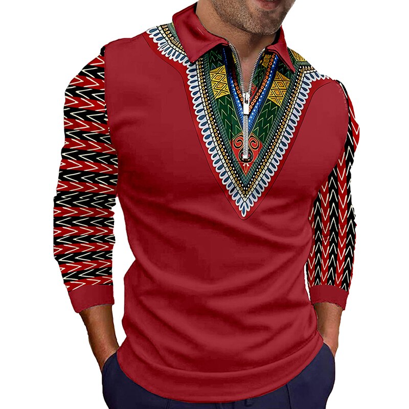 New Folk-custom African Print Polo Shirt Men Clothing Fashion Long Sleeve Lapel Blouse T-shirts Business Casual Men Polo Tops