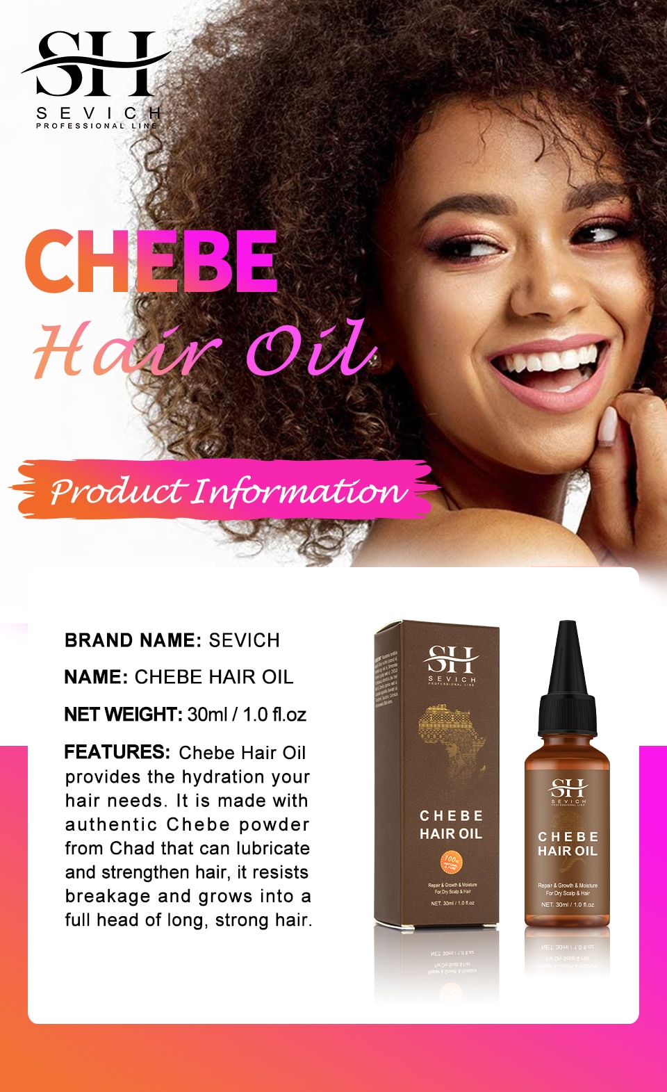 African Crazy Hair Growth Product Traction Alopecia Chebe Powder Hair Growth Oil Anti Hair Loss Treatment Spray Hair Care Sevich