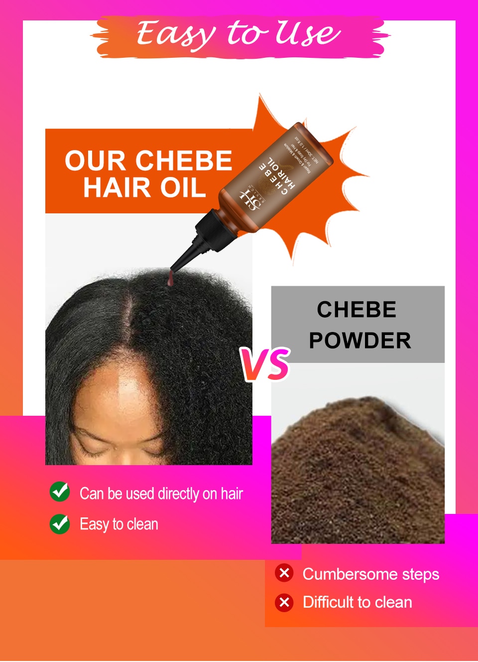 African Crazy Hair Growth Product Traction Alopecia Chebe Powder Hair Growth Oil Anti Hair Loss Treatment Spray Hair Care Sevich