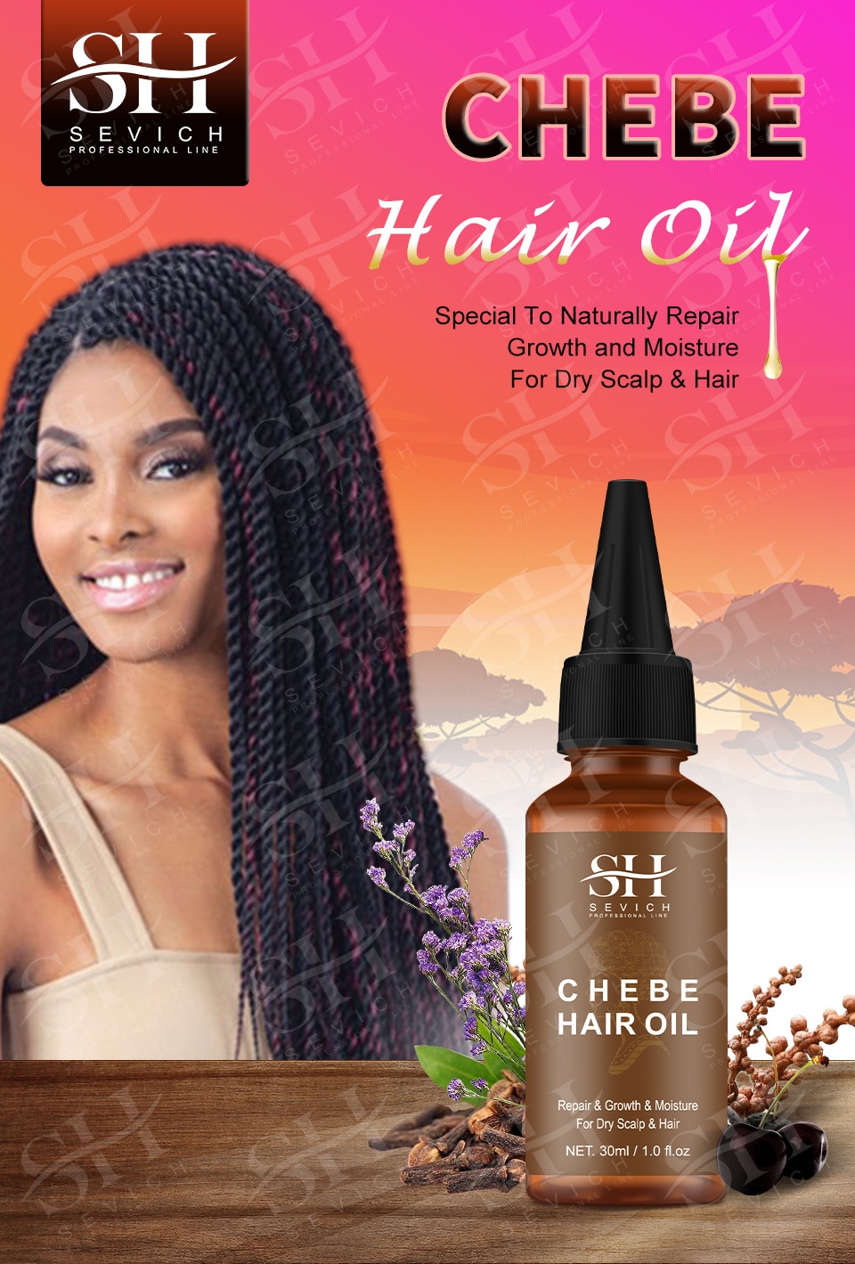 African Chebe Hair Powder, Hair Strengthener Chebe Extreme Hair Growth Powder, Fast Edges Growth Oil, Anti Alopecia Hair Oil 38g