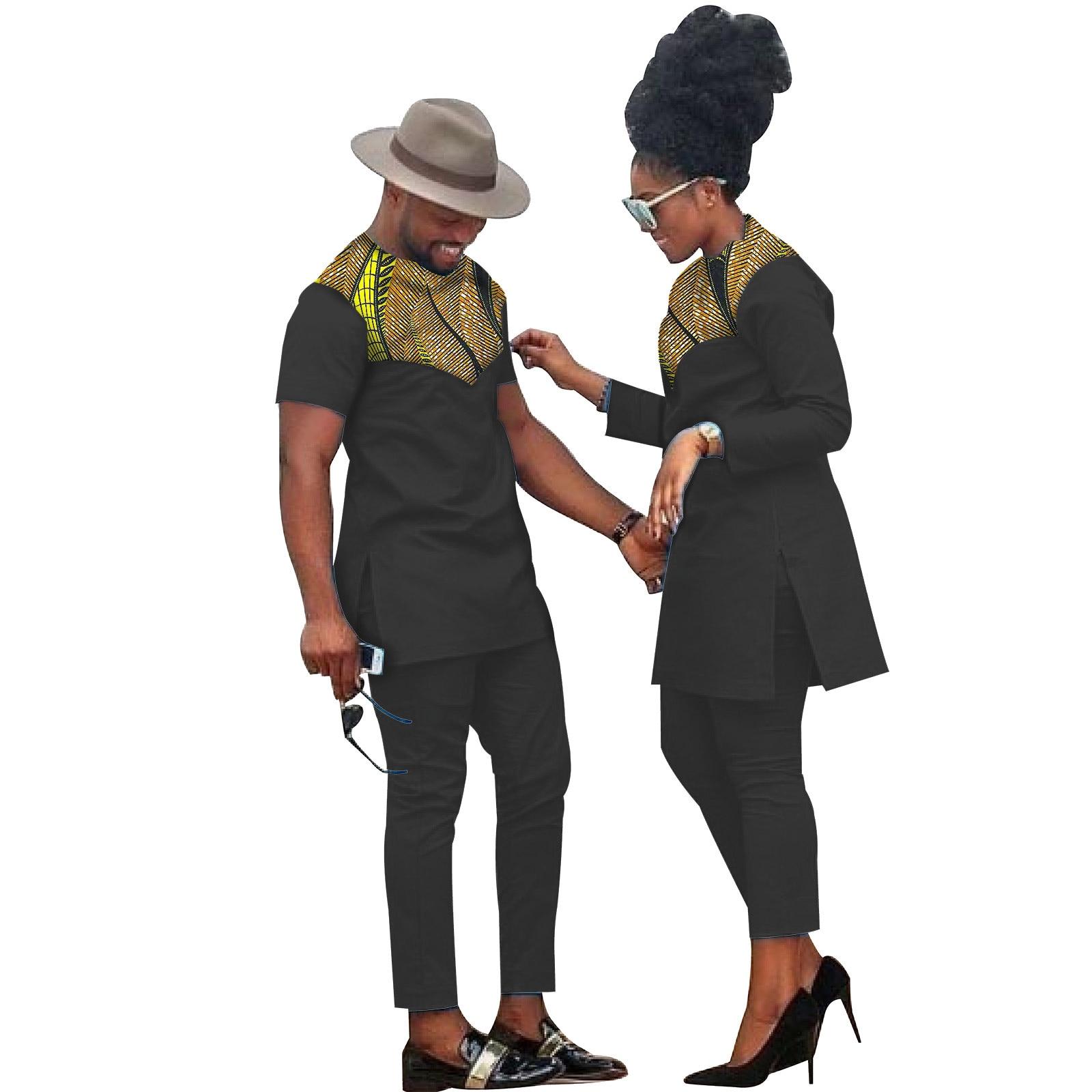 African Clothes for Couples Handmade Bazin Riche African Women Ankara Print Clothes Match Men Outfits Top and Pants Sets S20C001