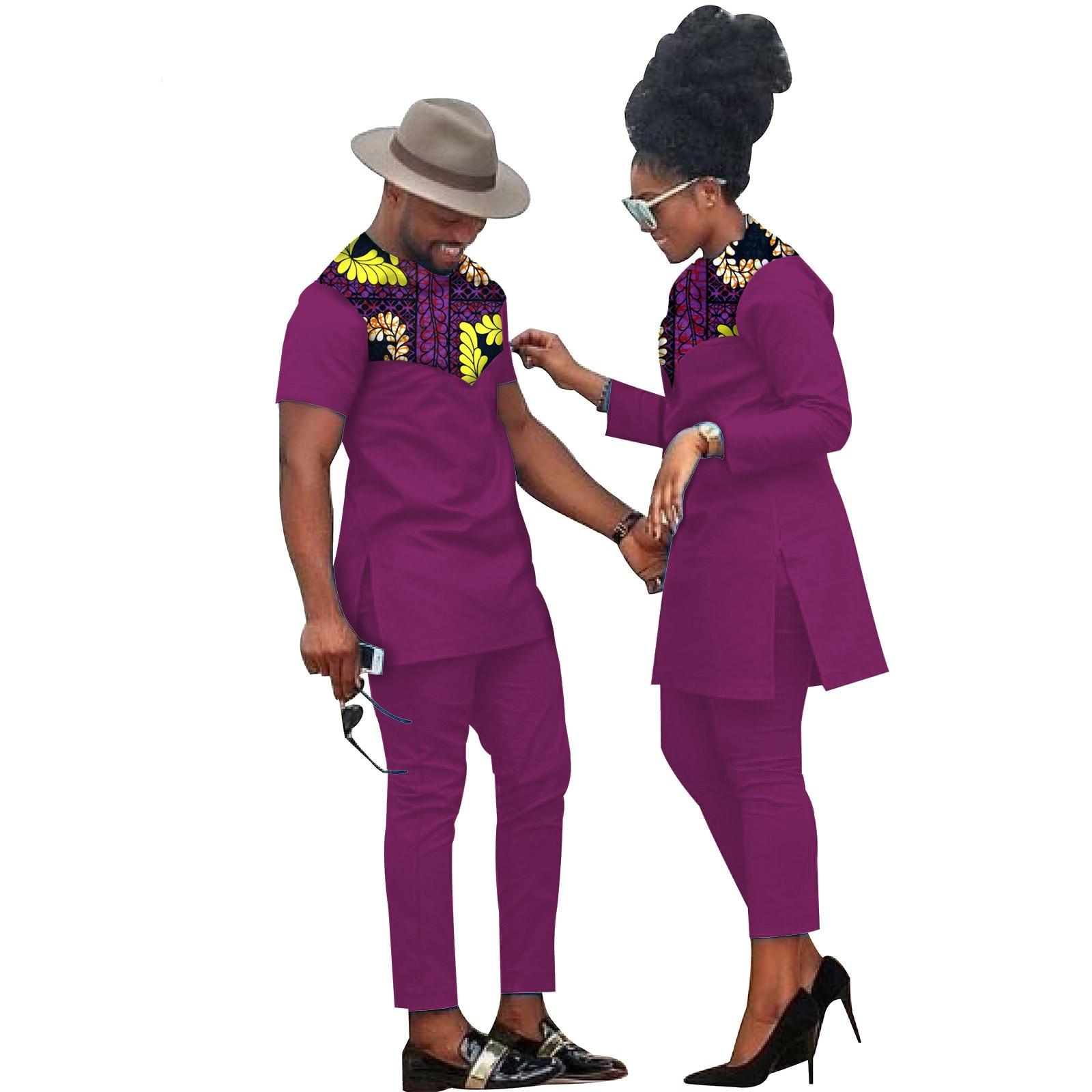 African Clothes for Couples Handmade Bazin Riche African Women Ankara Print Clothes Match Men Outfits Top and Pants Sets S20C001