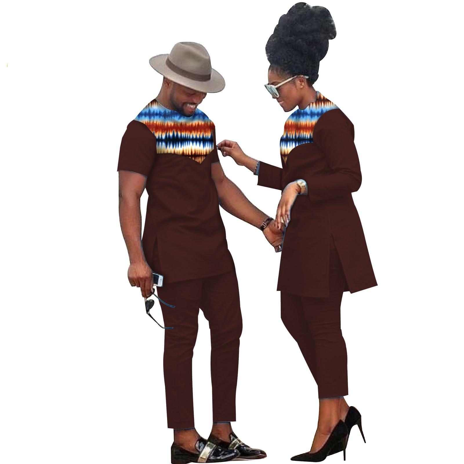 African Clothes for Couples Handmade Bazin Riche African Women Ankara Print Clothes Match Men Outfits Top and Pants Sets S20C001