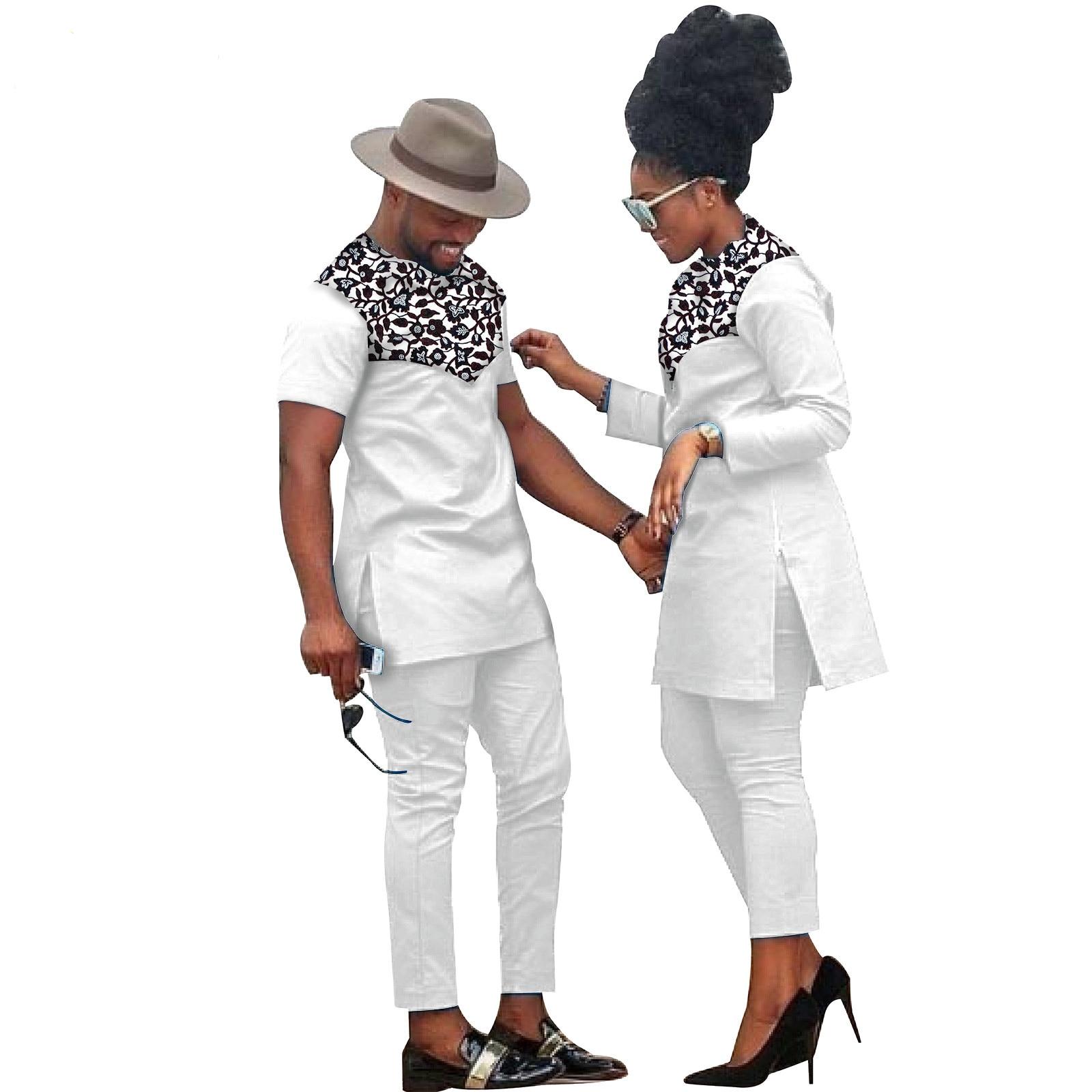 African Clothes for Couples Handmade Bazin Riche African Women Ankara Print Clothes Match Men Outfits Top and Pants Sets S20C001