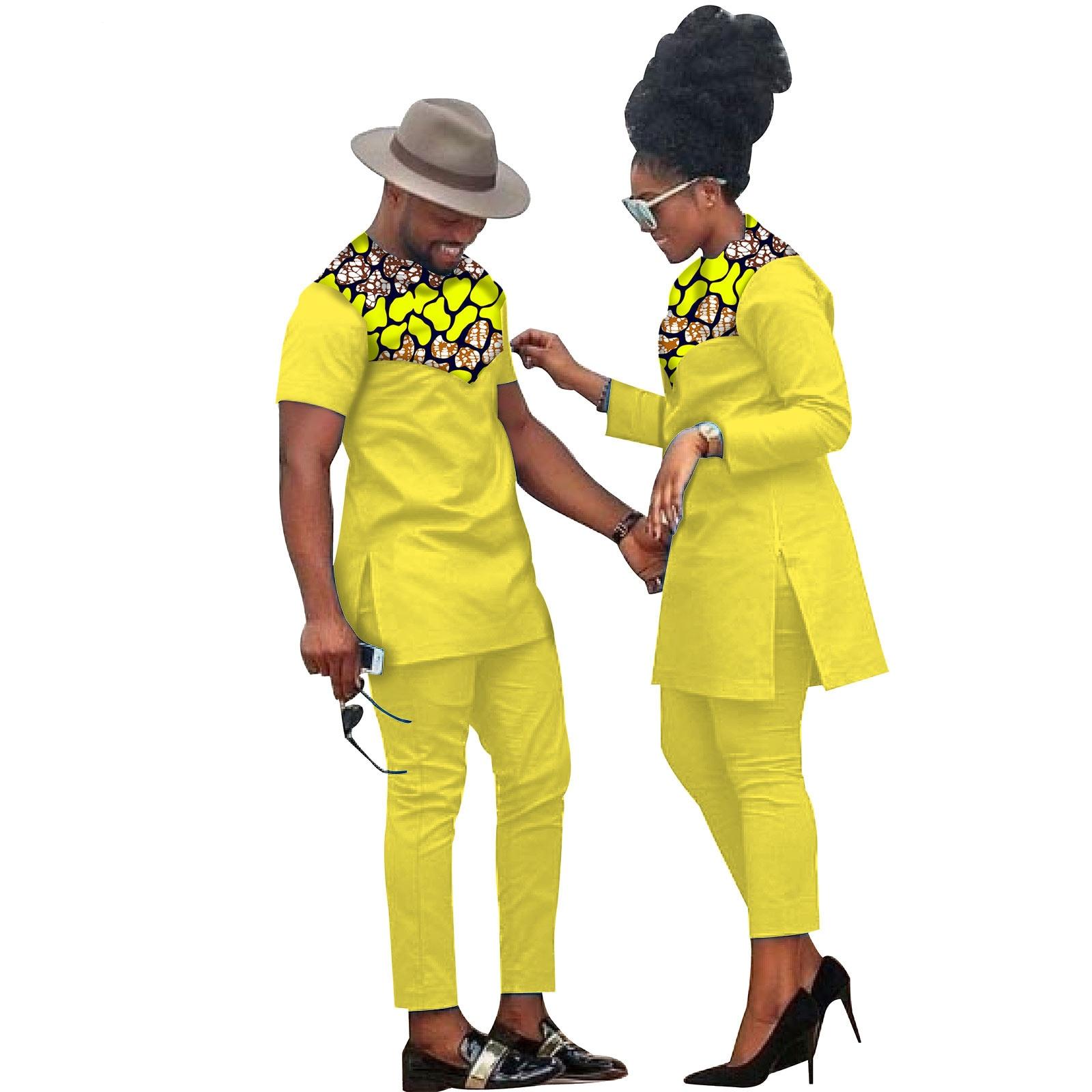 African Clothes for Couples Handmade Bazin Riche African Women Ankara Print Clothes Match Men Outfits Top and Pants Sets S20C001