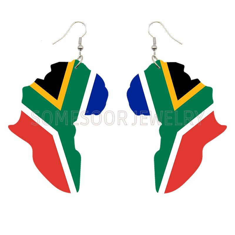 SOMESOOR Afro Countries National Flags Print Africa Map Wooden Drop Earrings Pendant For Women African Mainland Dangle Jewelry