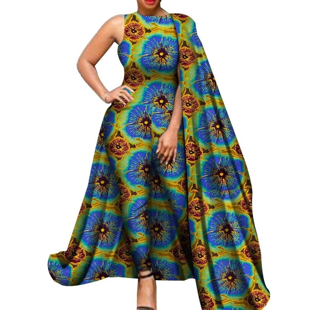 African Clothes Dashiki Ankara Print Romper Jumpsuit Women African Clothing Bazin Riche Cotton Jumpsuit With Shawl WY5937