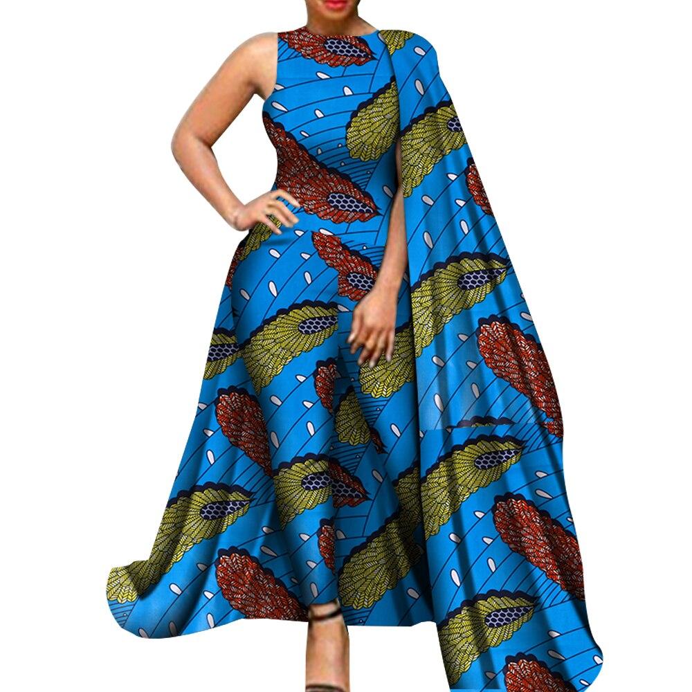 African Clothes Dashiki Ankara Print Romper Jumpsuit Women African Clothing Bazin Riche Cotton Jumpsuit With Shawl WY5937