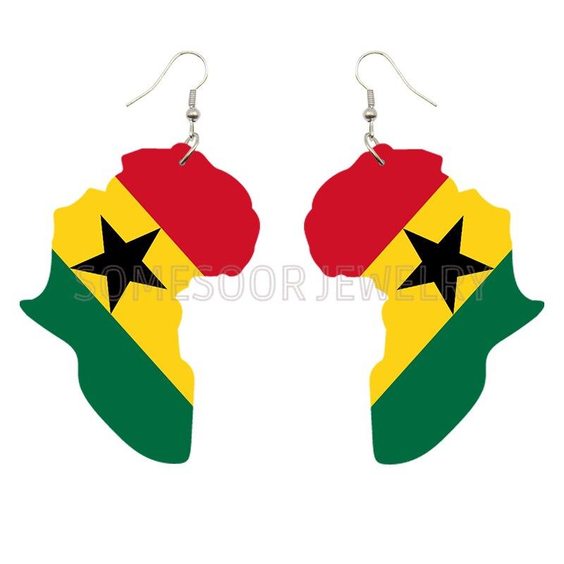 SOMESOOR Afro Countries National Flags Print Africa Map Wooden Drop Earrings Pendant For Women African Mainland Dangle Jewelry