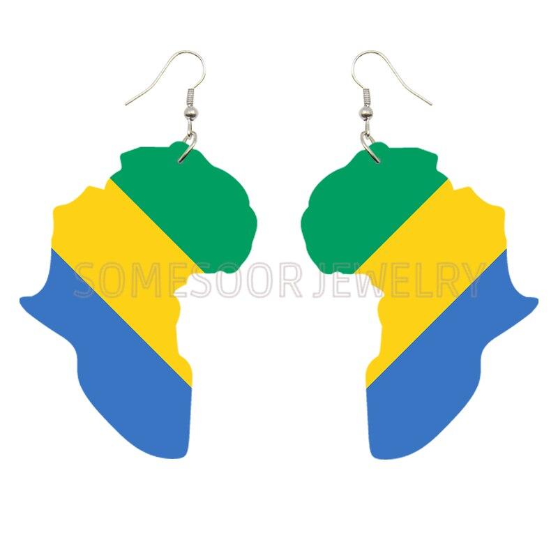 SOMESOOR Afro Countries National Flags Print Africa Map Wooden Drop Earrings Pendant For Women African Mainland Dangle Jewelry