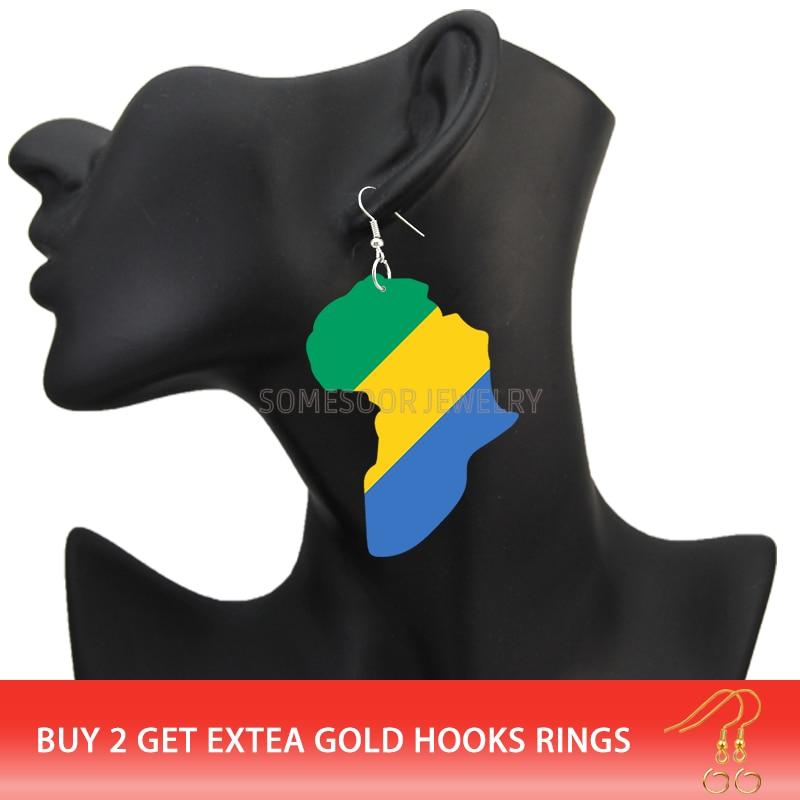 SOMESOOR Afro Countries National Flags Print Africa Map Wooden Drop Earrings Pendant For Women African Mainland Dangle Jewelry