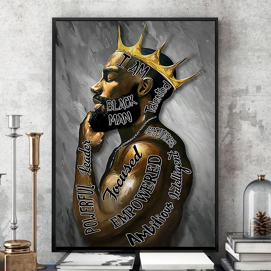 Bedroom Wall Art Black Home Decor Black King Gold Crown Poster