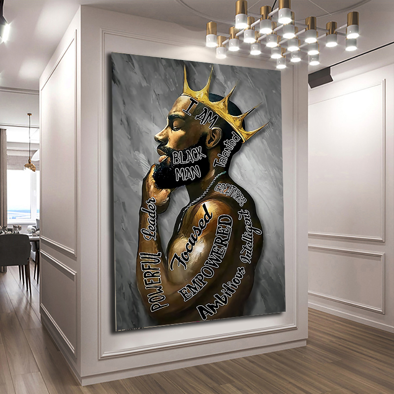 Bedroom Wall Art Black Home Decor Black King Gold Crown Poster