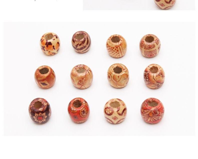 100 PCs/bag 11*12mm Aperture: 5mm Medium Size Hole Vintage Painted Wooden Beads African Hair Rings Dreadlock Accessories