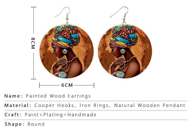 SOMESOOR Vinatge African Headwrap Woman Wood Drop Earrings Afrocentric Ethnic Boths Side Painting Jewelry For Blacks Gifts 1Pair