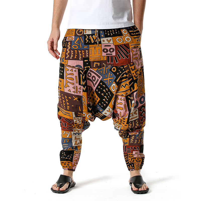 African Traditional Men's Women's Cotton Harun Yoga Loose Spirit Bohemian Hanging Crotch Pants Flying Mouse Hip Hop Pants S-3XL