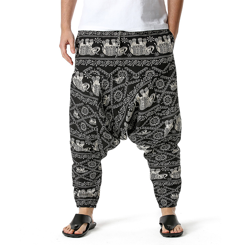 African Traditional Men's Women's Cotton Harun Yoga Loose Spirit Bohemian Hanging Crotch Pants Flying Mouse Hip Hop Pants S-3XL