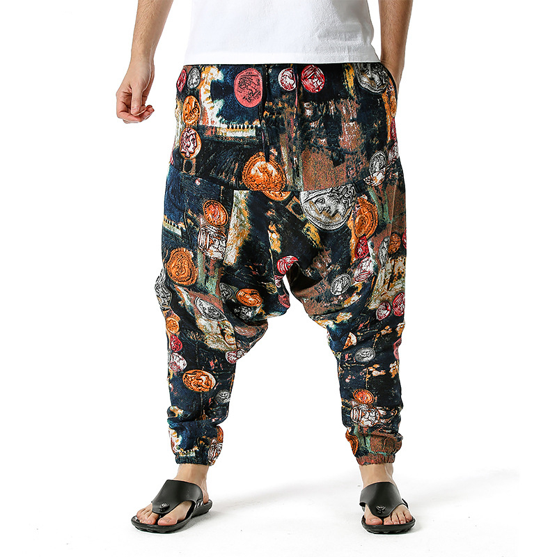 African Traditional Men's Women's Cotton Harun Yoga Loose Spirit Bohemian Hanging Crotch Pants Flying Mouse Hip Hop Pants S-3XL