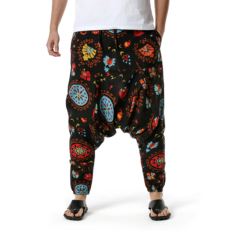 African Traditional Men's Women's Cotton Harun Yoga Loose Spirit Bohemian Hanging Crotch Pants Flying Mouse Hip Hop Pants S-3XL