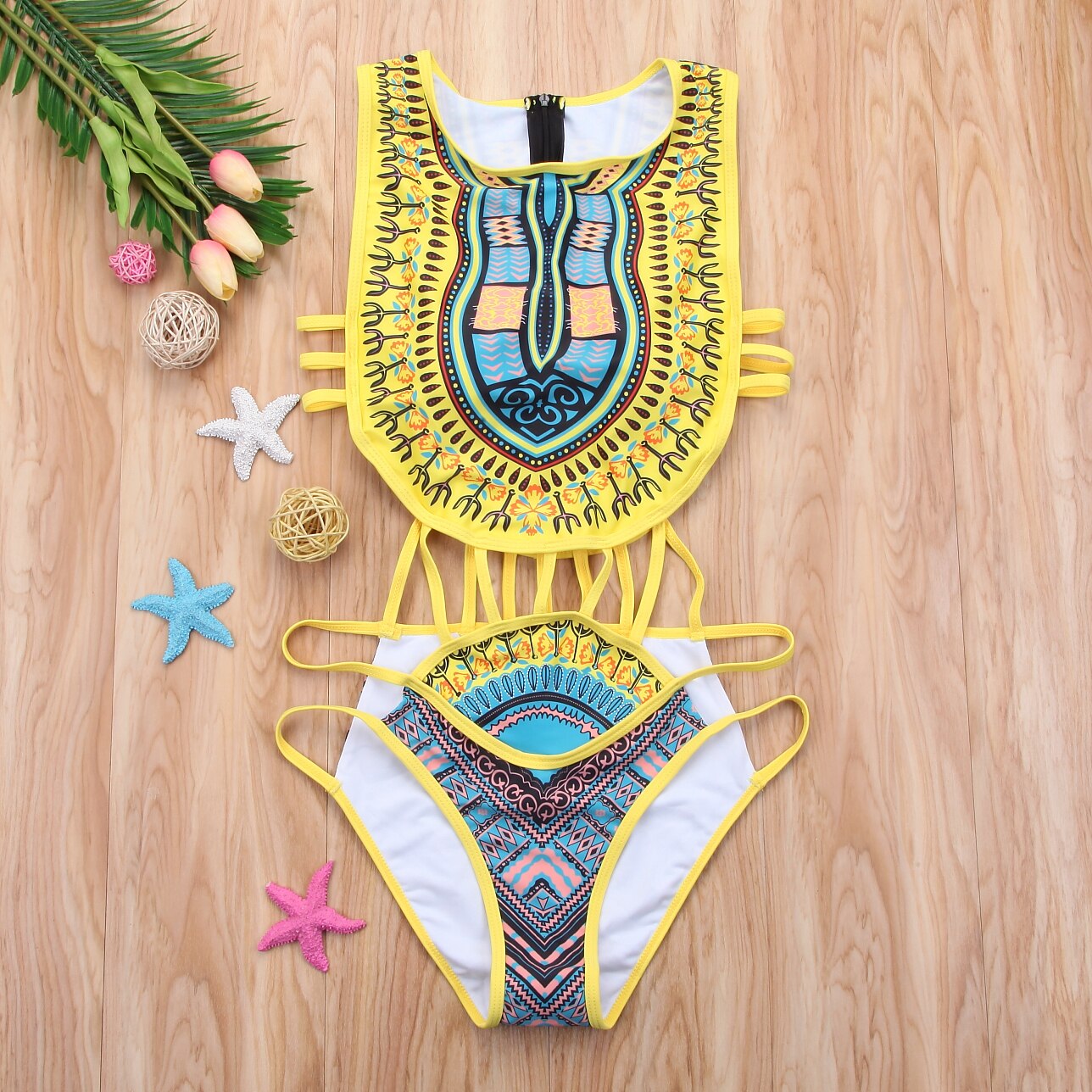 Women Ethnic Floral One-Piece Swimsuit African Bathing Suit High Waist Print Cover Up Bikini Set Vintage Sexy Swimwear Beachwear