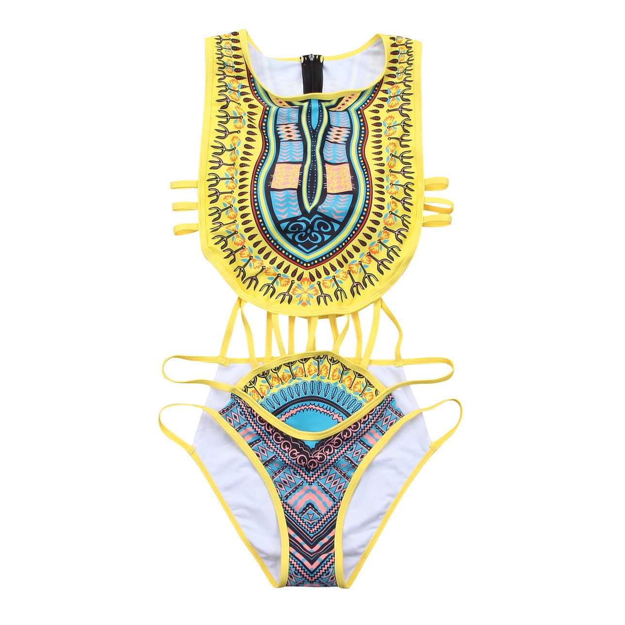 Sexy Women Ethnic Floral Swimsuit African Bathing Suit High Waist Printed Cover Up Bikini Set Bathers Swimwear Beachwear