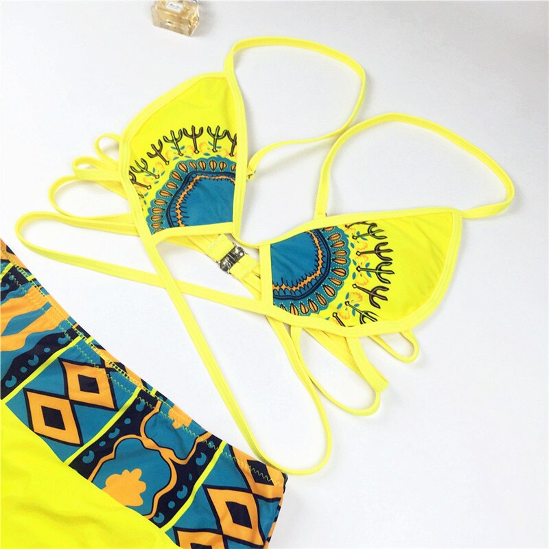 African Print Bathing Suit Swimwear Women 2021 New Sexy Swimsuit Yellow Bikini Tribal High Waist Bikini Set Maillot De Bain