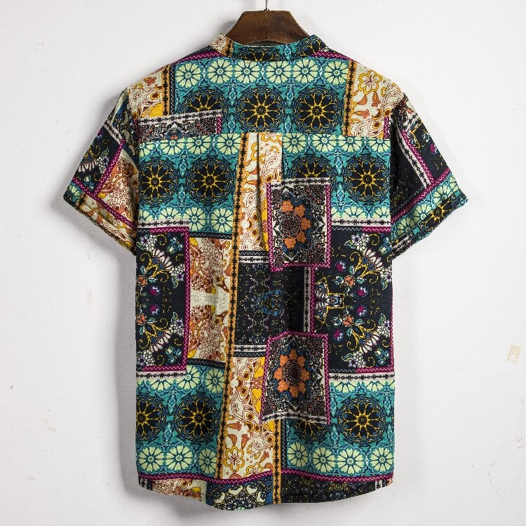 African Dashiki Print Dress Shirt Men Male Fashion Casual Streetwear Ethnic Club Sexy Short Sleeve Linen Summer Top Shirt Clothe