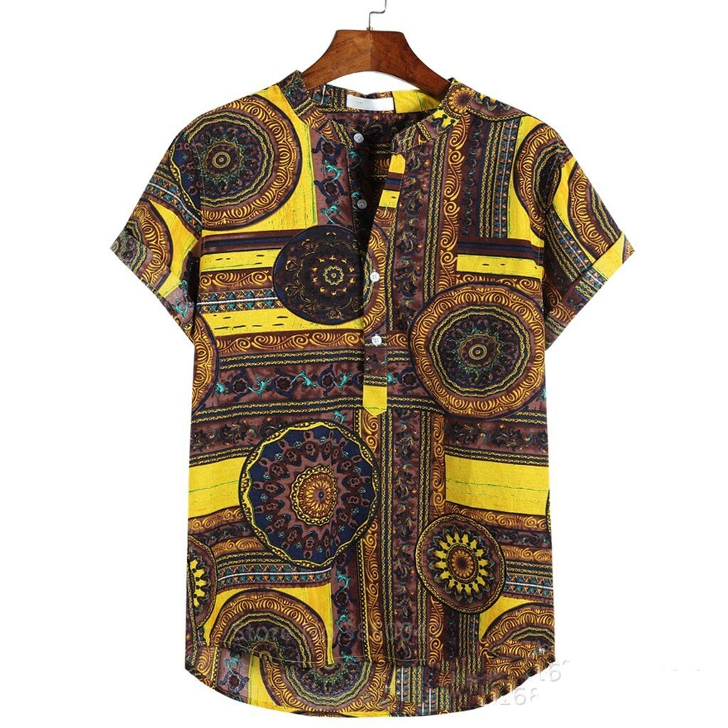 African Clothes 2022 News Men Dashiki Print Summer Shirts Bazin Riche Fashion Tribal Male Hip Hop Ethnic Short Sleeve Clothing