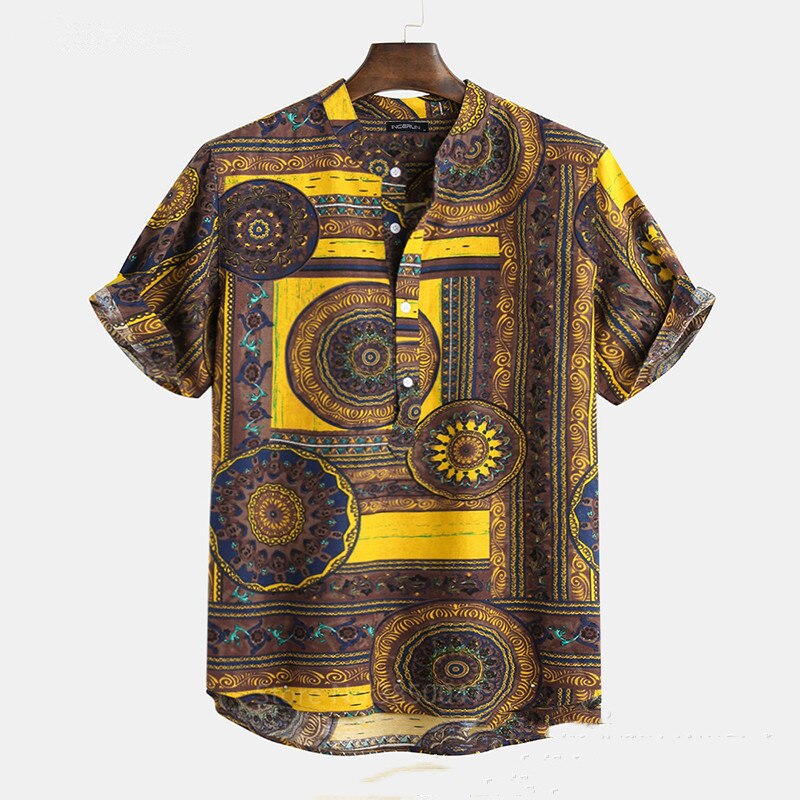 African Clothes 2022 News Men Dashiki Print Summer Shirts Bazin Riche Fashion Tribal Male Hip Hop Ethnic Short Sleeve Clothing