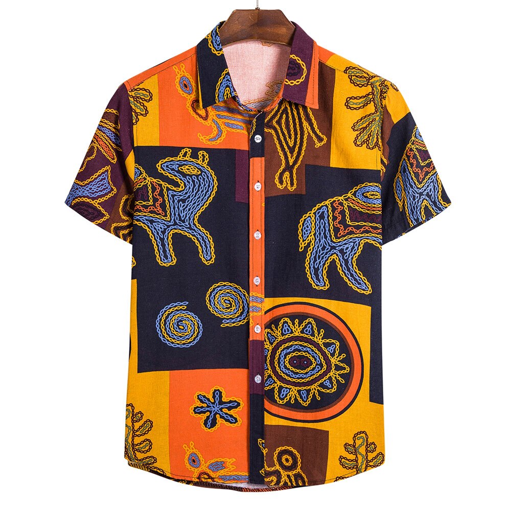 African Retro Ethinic Print T-Shirt Men Short Sleeve Elegant Button Harajuku Beach Hawaiian Casual Streetwear Shirts 5XL