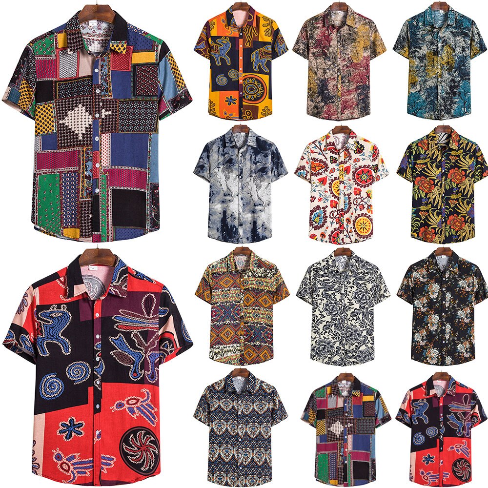 African Retro Ethinic Print T-Shirt Men Short Sleeve Elegant Button Harajuku Beach Hawaiian Casual Streetwear Shirts 5XL