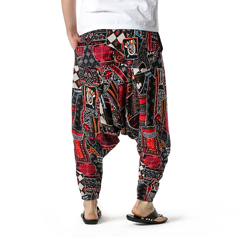 African Traditional Men's Women's Cotton Harun Yoga Loose Spirit Bohemian Hanging Crotch Pants Flying Mouse Hip Hop Pants S-3XL