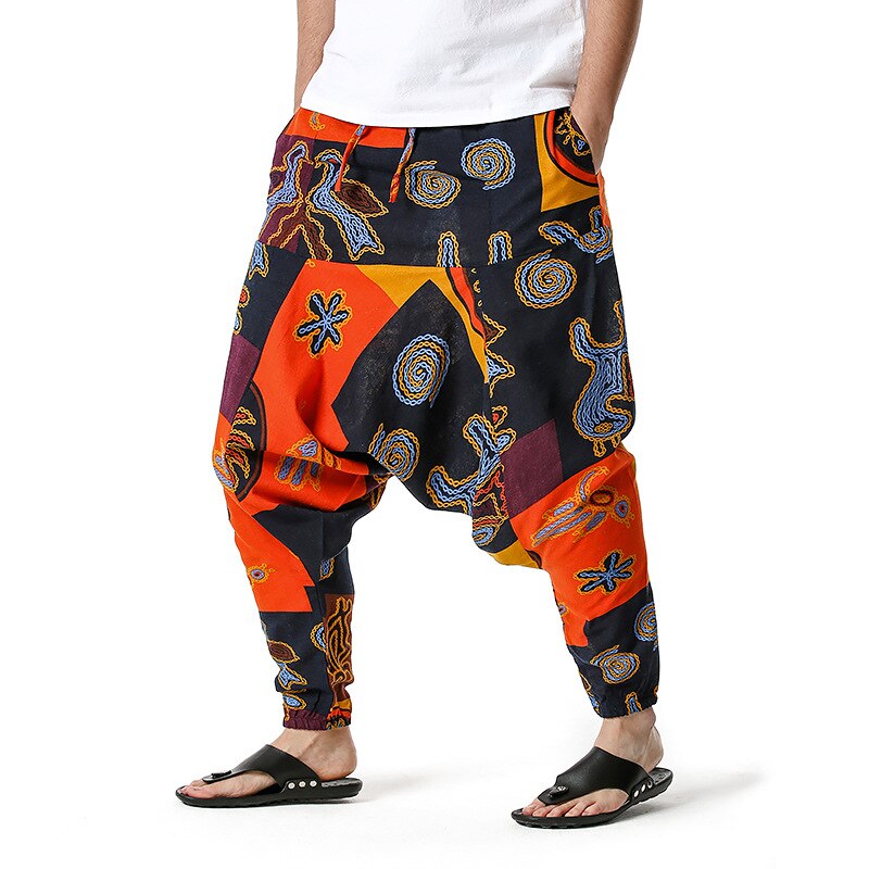 African Traditional Men's Women's Cotton Harun Yoga Loose Spirit Bohemian Hanging Crotch Pants Flying Mouse Hip Hop Pants S-3XL