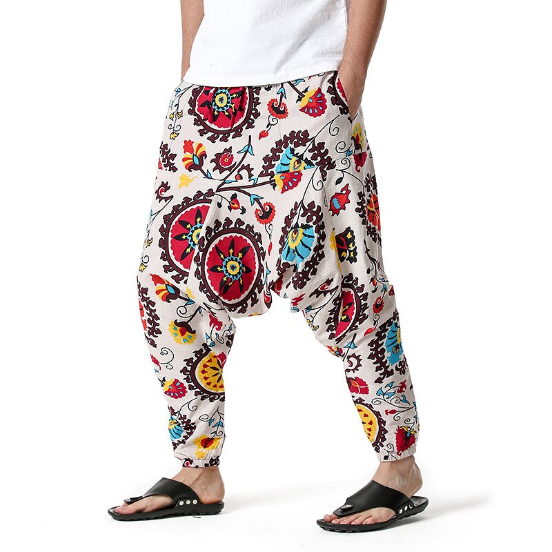 African Traditional Men's Women's Cotton Harun Yoga Loose Spirit Bohemian Hanging Crotch Pants Flying Mouse Hip Hop Pants S-3XL