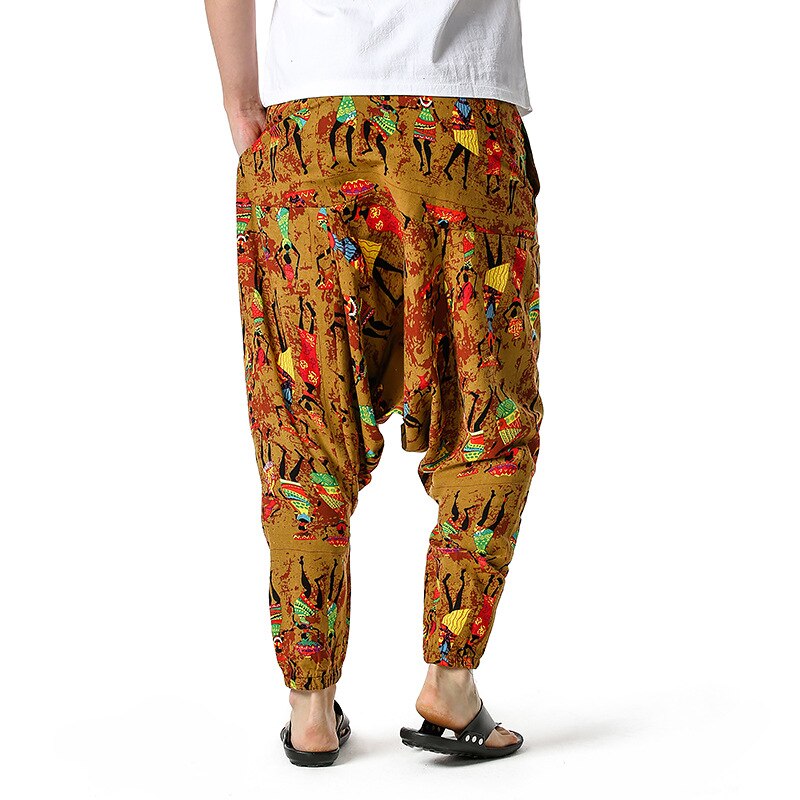 African Traditional Men's Women's Cotton Harun Yoga Loose Spirit Bohemian Hanging Crotch Pants Flying Mouse Hip Hop Pants S-3XL