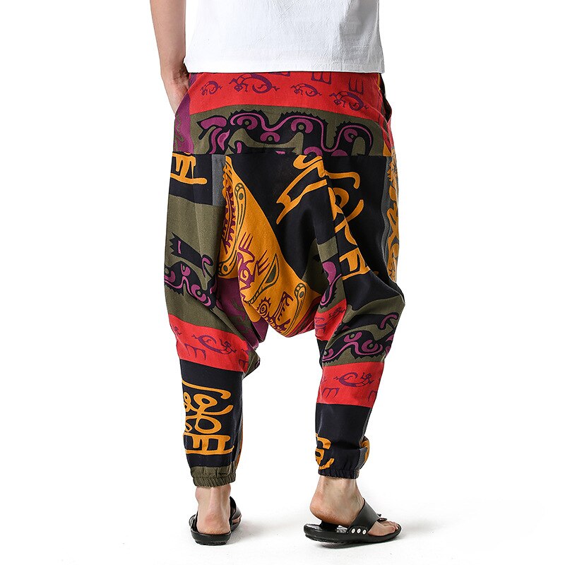 African Traditional Men's Women's Cotton Harun Yoga Loose Spirit Bohemian Hanging Crotch Pants Flying Mouse Hip Hop Pants S-3XL