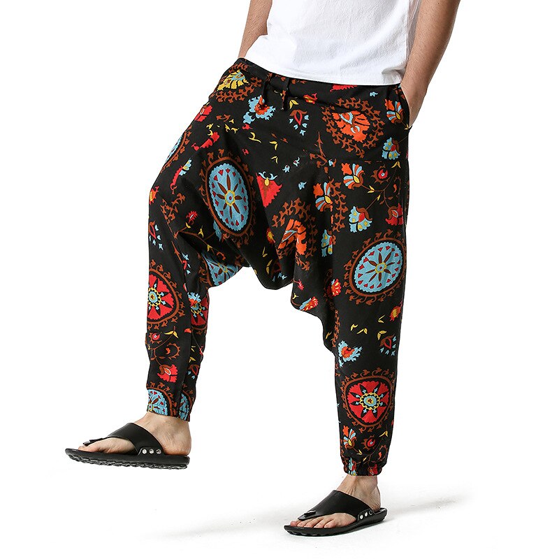 African Traditional Men's Women's Cotton Harun Yoga Loose Spirit Bohemian Hanging Crotch Pants Flying Mouse Hip Hop Pants S-3XL