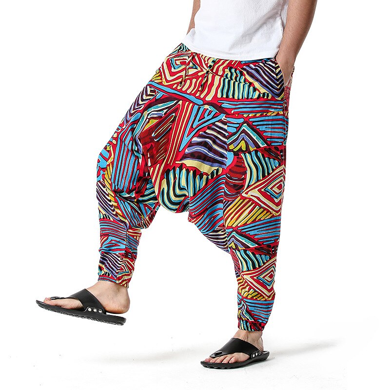 African Traditional Men's Women's Cotton Harun Yoga Loose Spirit Bohemian Hanging Crotch Pants Flying Mouse Hip Hop Pants S-3XL