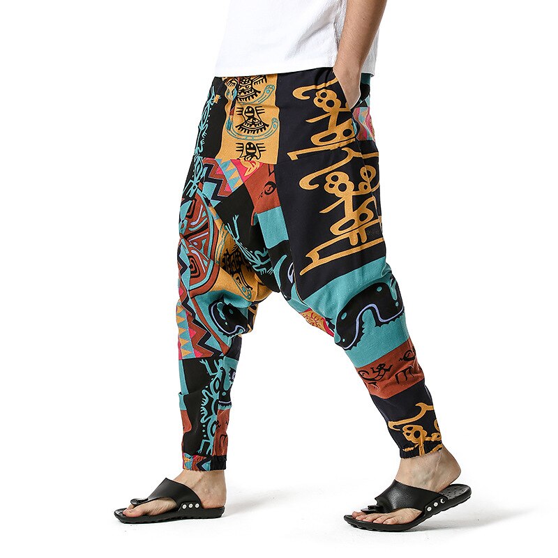 African Traditional Men's Women's Cotton Harun Yoga Loose Spirit Bohemian Hanging Crotch Pants Flying Mouse Hip Hop Pants S-3XL