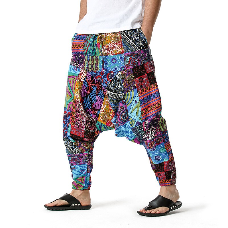 African Traditional Men's Women's Cotton Harun Yoga Loose Spirit Bohemian Hanging Crotch Pants Flying Mouse Hip Hop Pants S-3XL