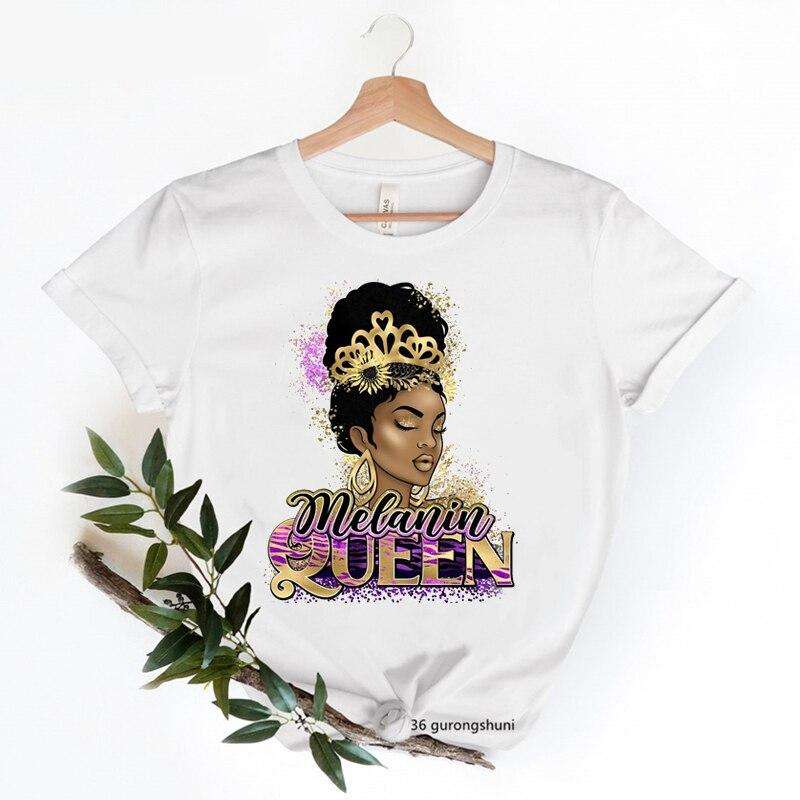 2022 Ins Hot Sale African Curly Hair Black Gril Print Short Sleeve Summer Top Women Sexy Melanin T Shirt Student Tshirt Tees