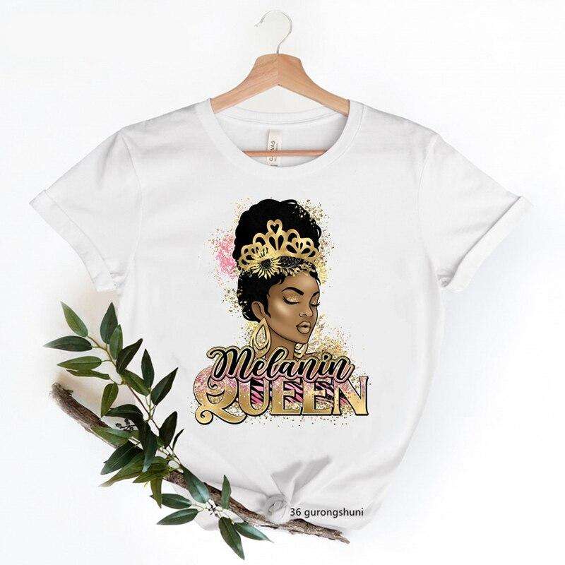 2022 Ins Hot Sale African Curly Hair Black Gril Print Short Sleeve Summer Top Women Sexy Melanin T Shirt Student Tshirt Tees